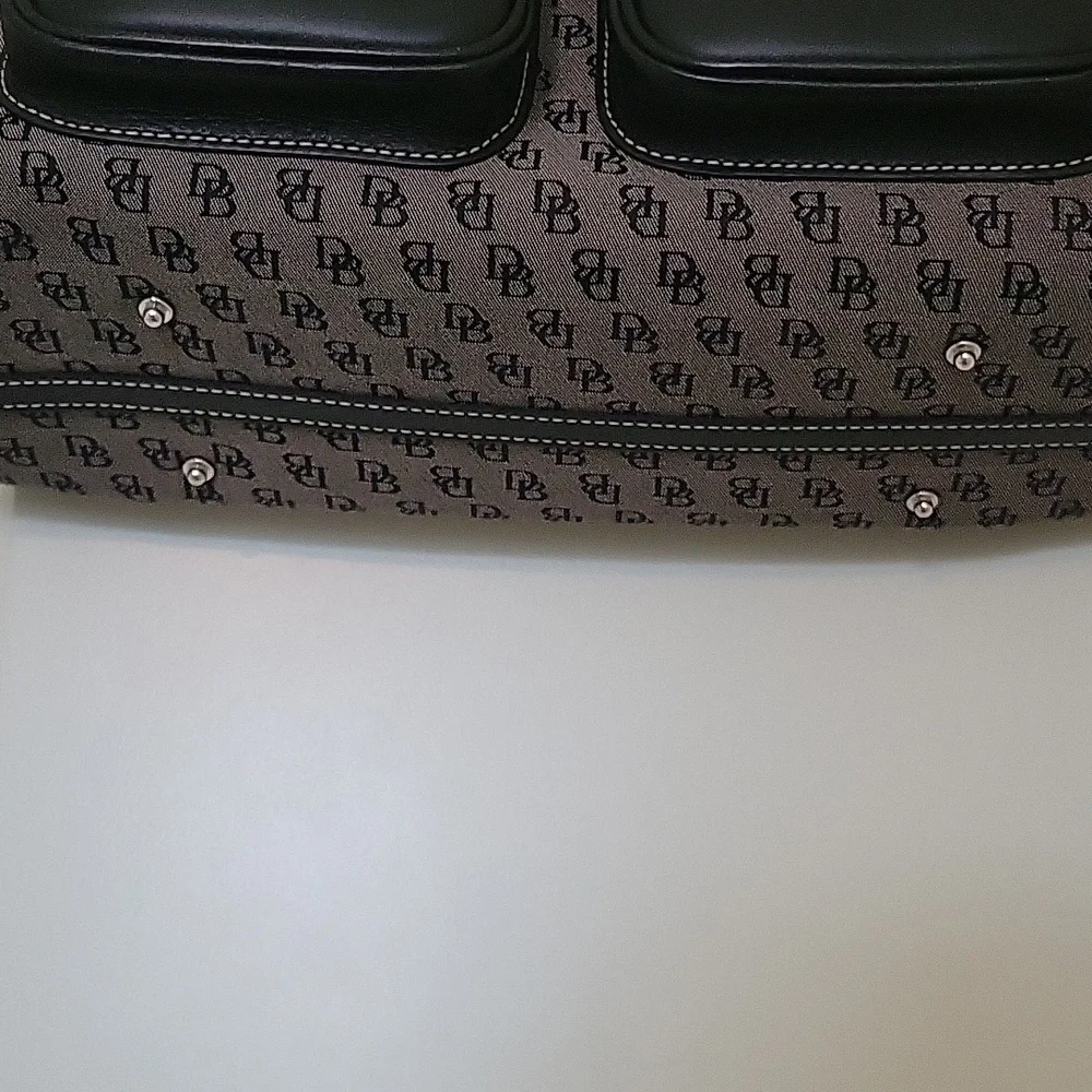 Dooney & Bourke Gray Canvas Black Leather Trim Satchel Shoulder Bag - Picture 9 of 16